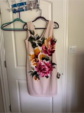 Donna Ricco Blush Midi Dress with Pink & Yellow Floral Print